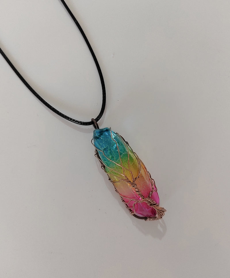 Hot Selling Stone Crystal Pillar Tree of Life Pendant Ins Fashion Necklace