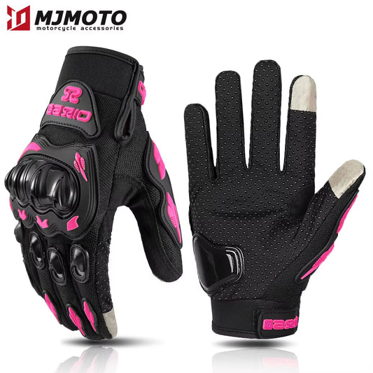 Lady'S Pink Black Motorcycle Gloves Women Summer Mesh Breathable Motocross Motorbike Moto Racing Gloves Touch Screen Gloves Men