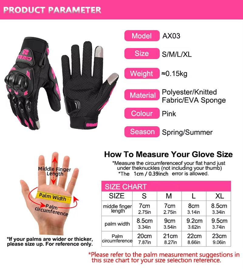 Lady'S Pink Black Motorcycle Gloves Women Summer Mesh Breathable Motocross Motorbike Moto Racing Gloves Touch Screen Gloves Men