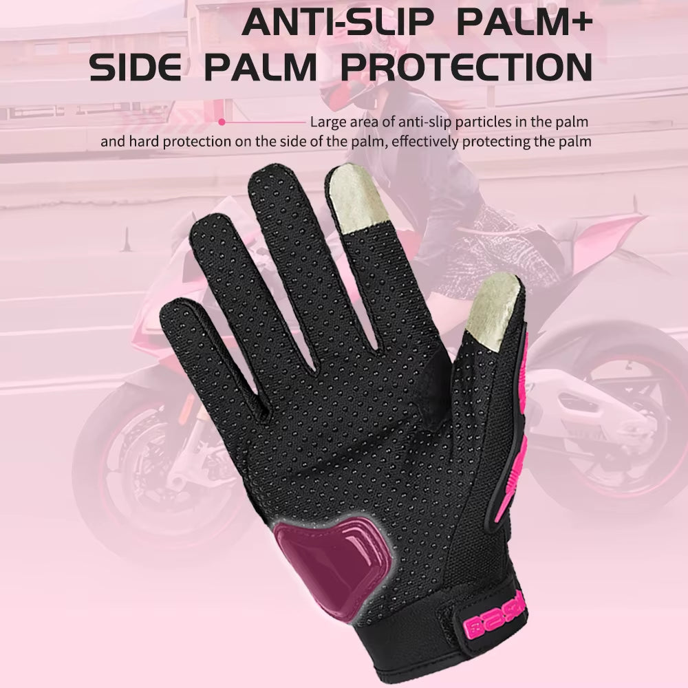 Lady'S Pink Black Motorcycle Gloves Women Summer Mesh Breathable Motocross Motorbike Moto Racing Gloves Touch Screen Gloves Men