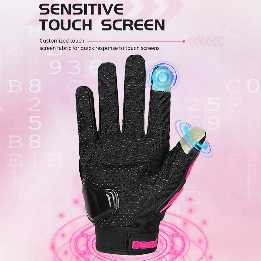 Lady'S Pink Black Motorcycle Gloves Women Summer Mesh Breathable Motocross Motorbike Moto Racing Gloves Touch Screen Gloves Men