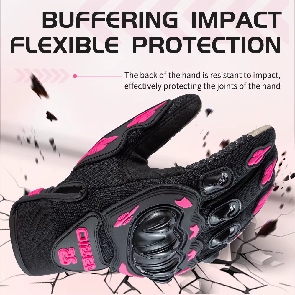 Lady'S Pink Black Motorcycle Gloves Women Summer Mesh Breathable Motocross Motorbike Moto Racing Gloves Touch Screen Gloves Men