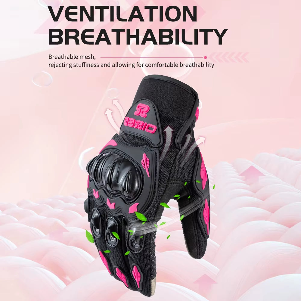 Lady'S Pink Black Motorcycle Gloves Women Summer Mesh Breathable Motocross Motorbike Moto Racing Gloves Touch Screen Gloves Men